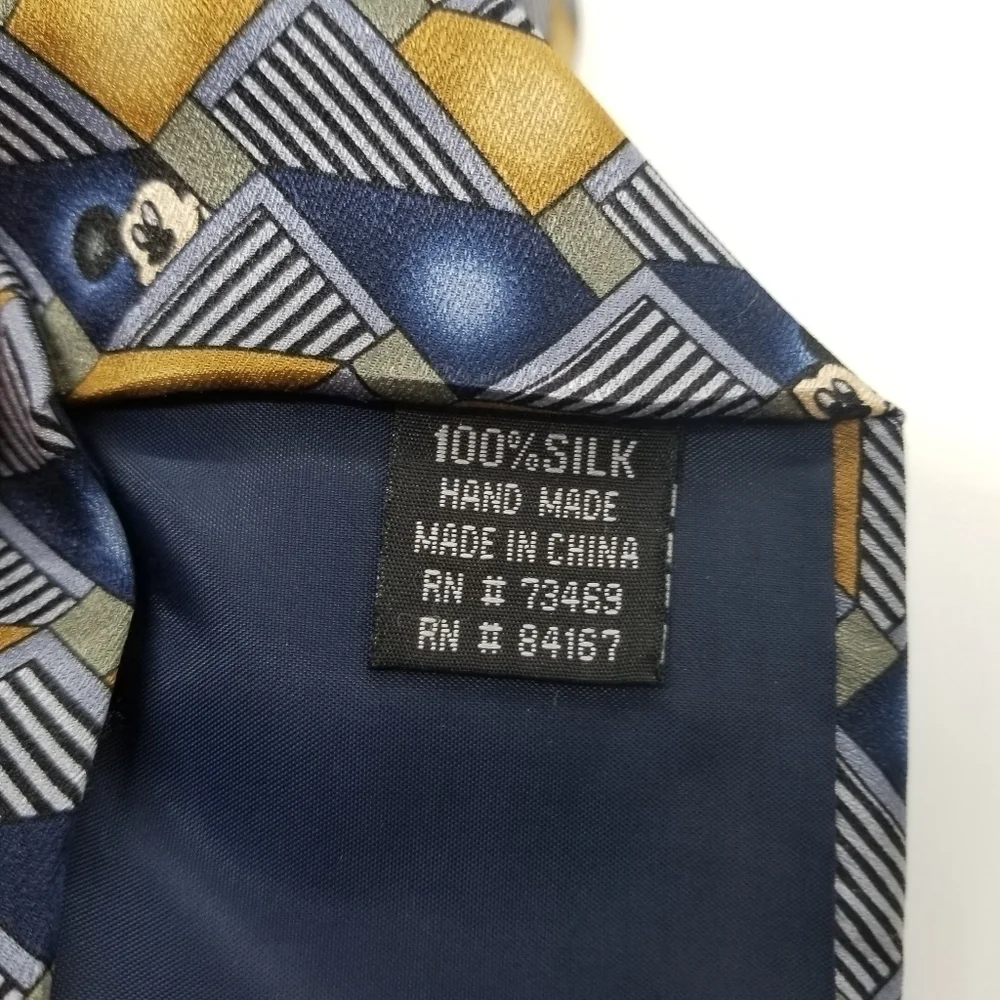 Walt Disney World blue tan gray Mickey Mouse geometric silk tie